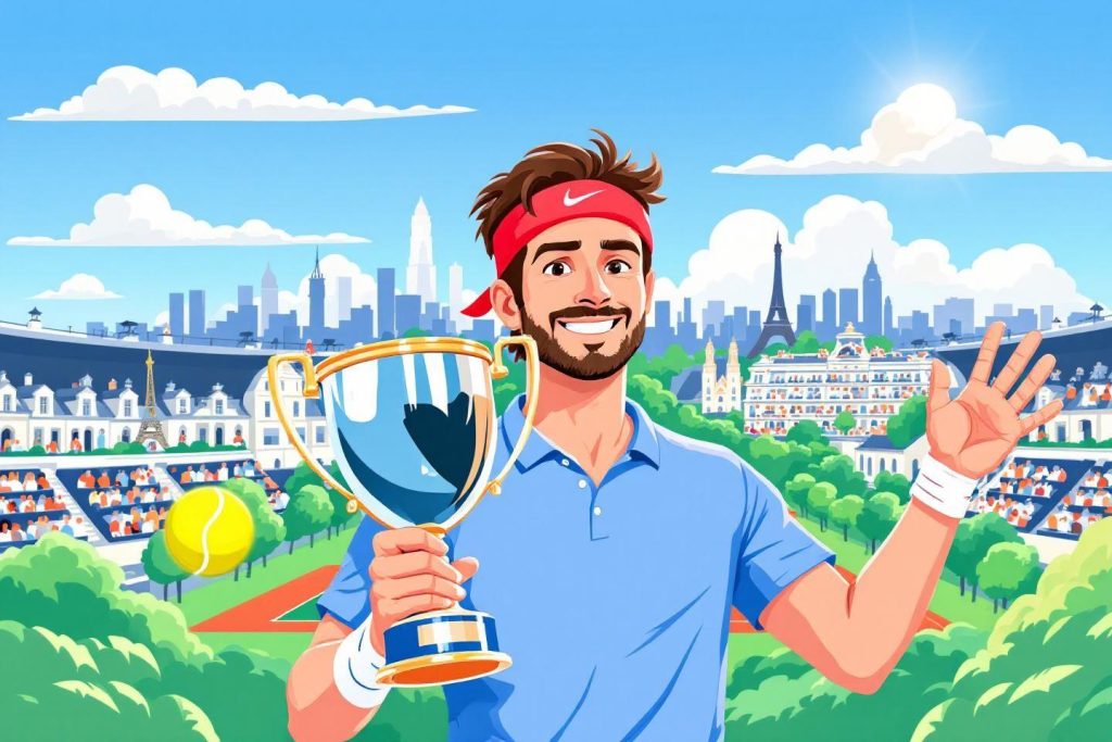 Joueur de tennis souriant tenant un trophée à Roland-Garros