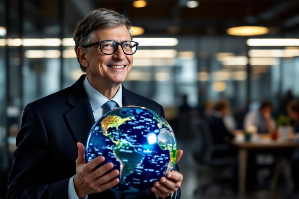 Homme d'affaires souriant tenant un globe illuminé