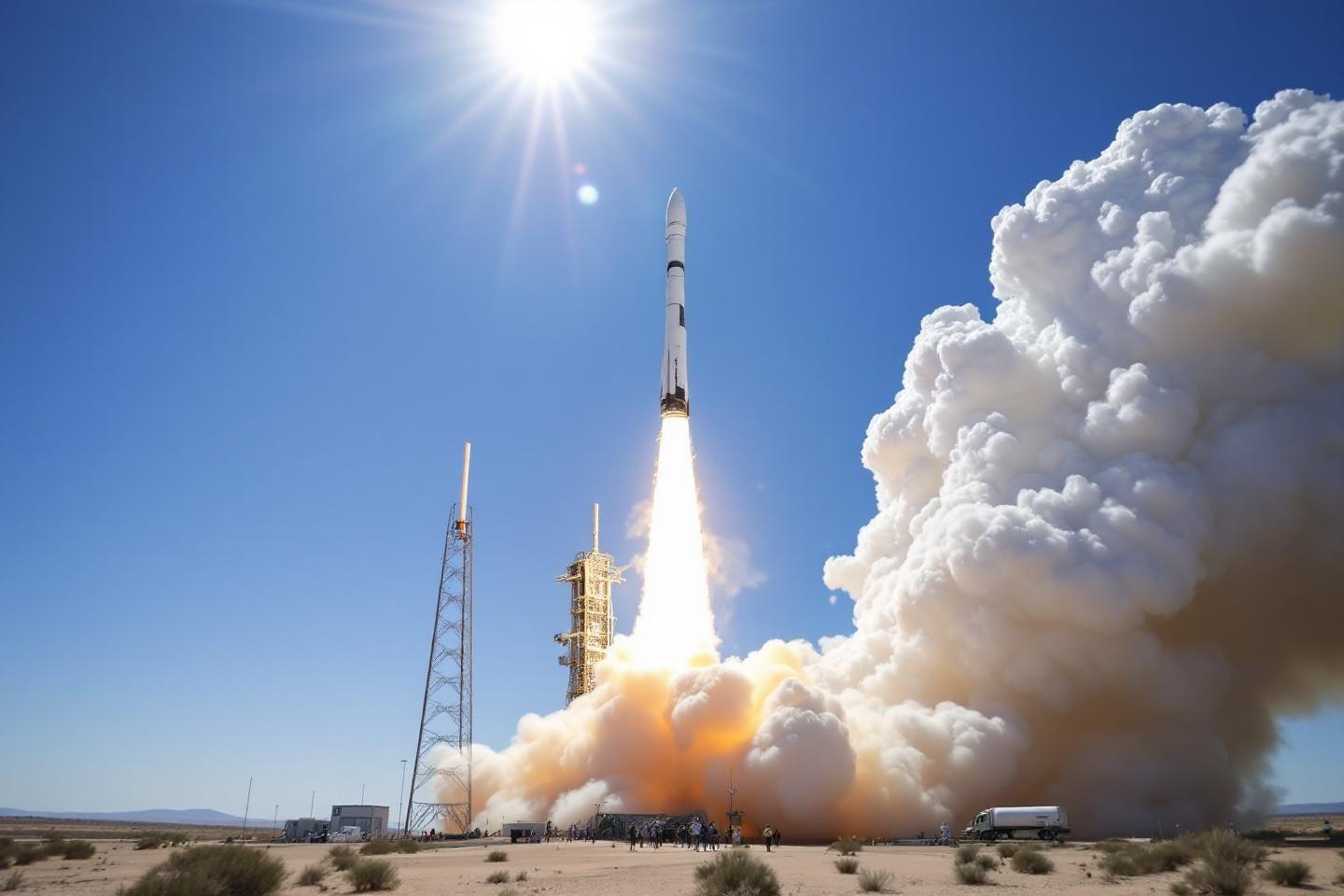 Fusée décolant avec une grande bouffée de fumée