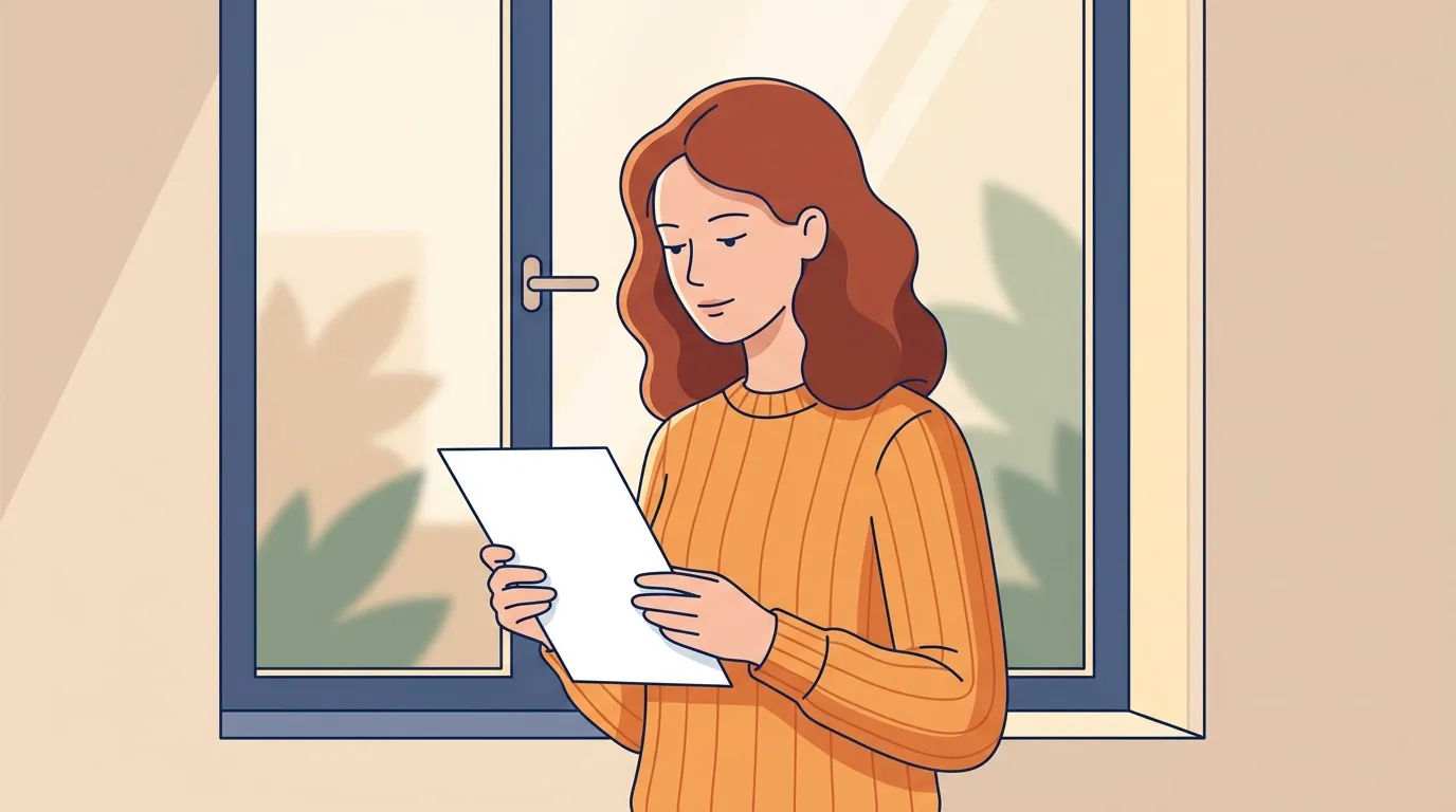 Femme en pull orange lisant sur une tablette numérique