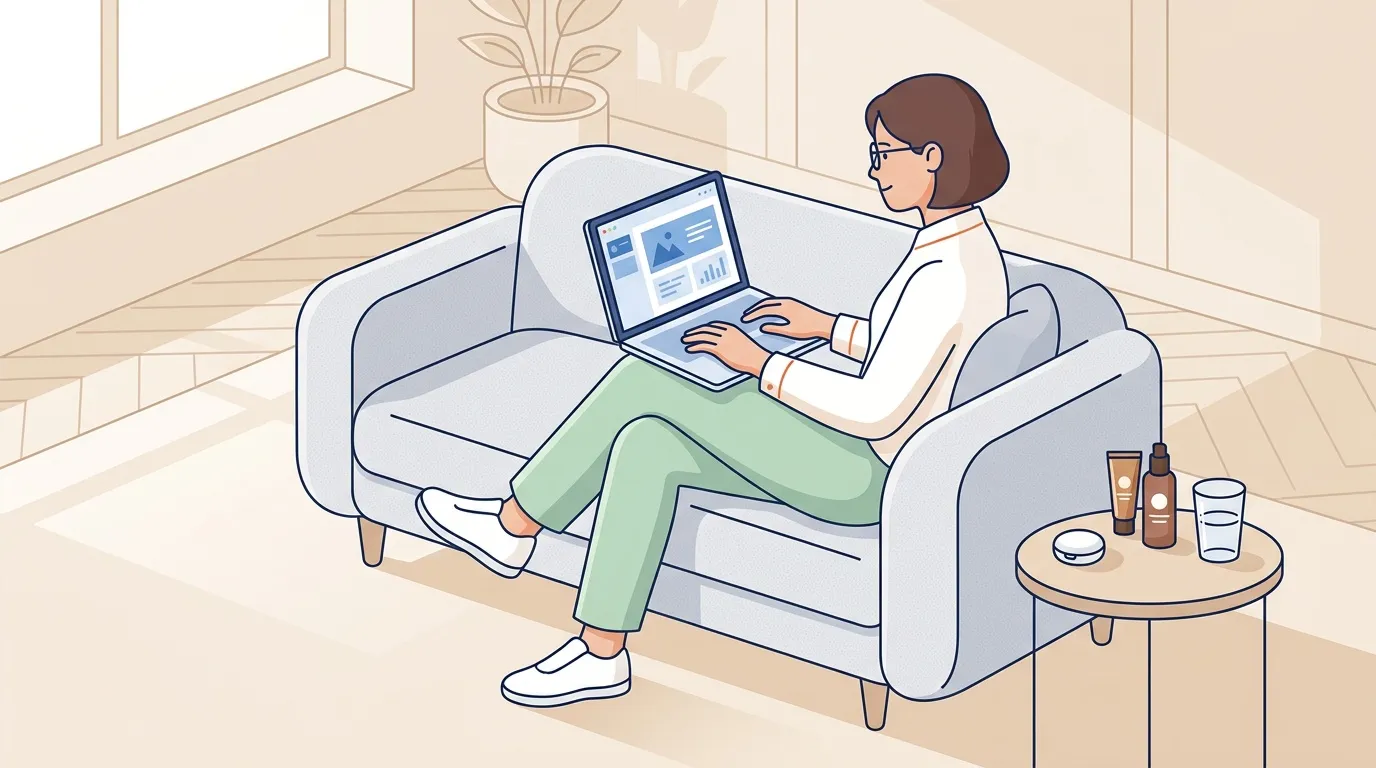 Femme assise sur un canapé utilisant un ordinateur portable