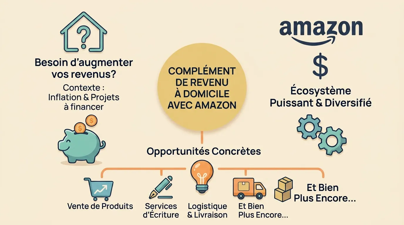 Schéma montrant les opportunités de revenus à domicile avec Amazon