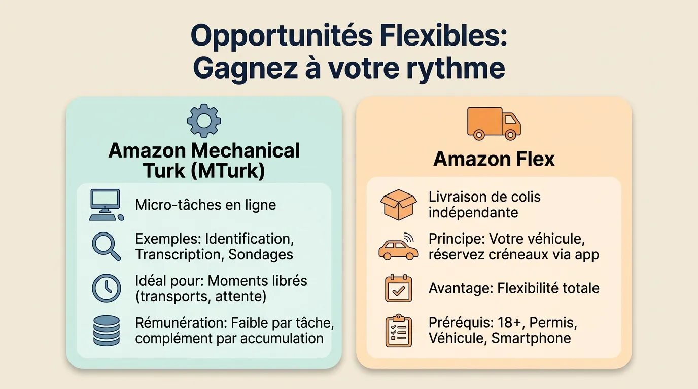 Comparaison Amazon Mechanical Turk et Amazon Flex, emplois flexibles