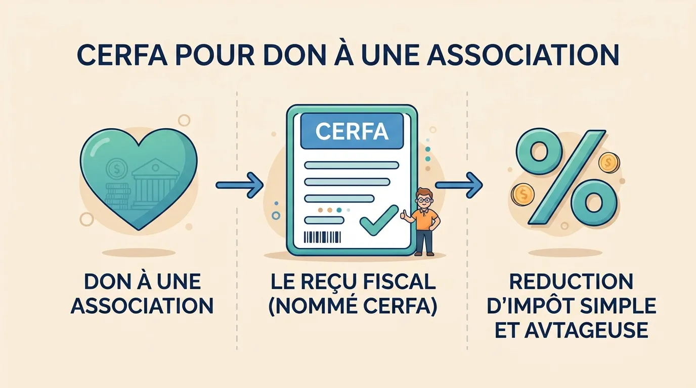 Schéma du don associatif et réduction d'impôt CERFA