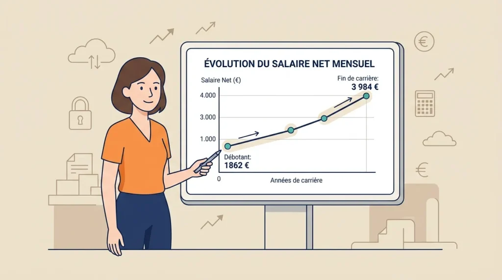 Graphique montrant l'évolution du salaire net mensuel en carrière