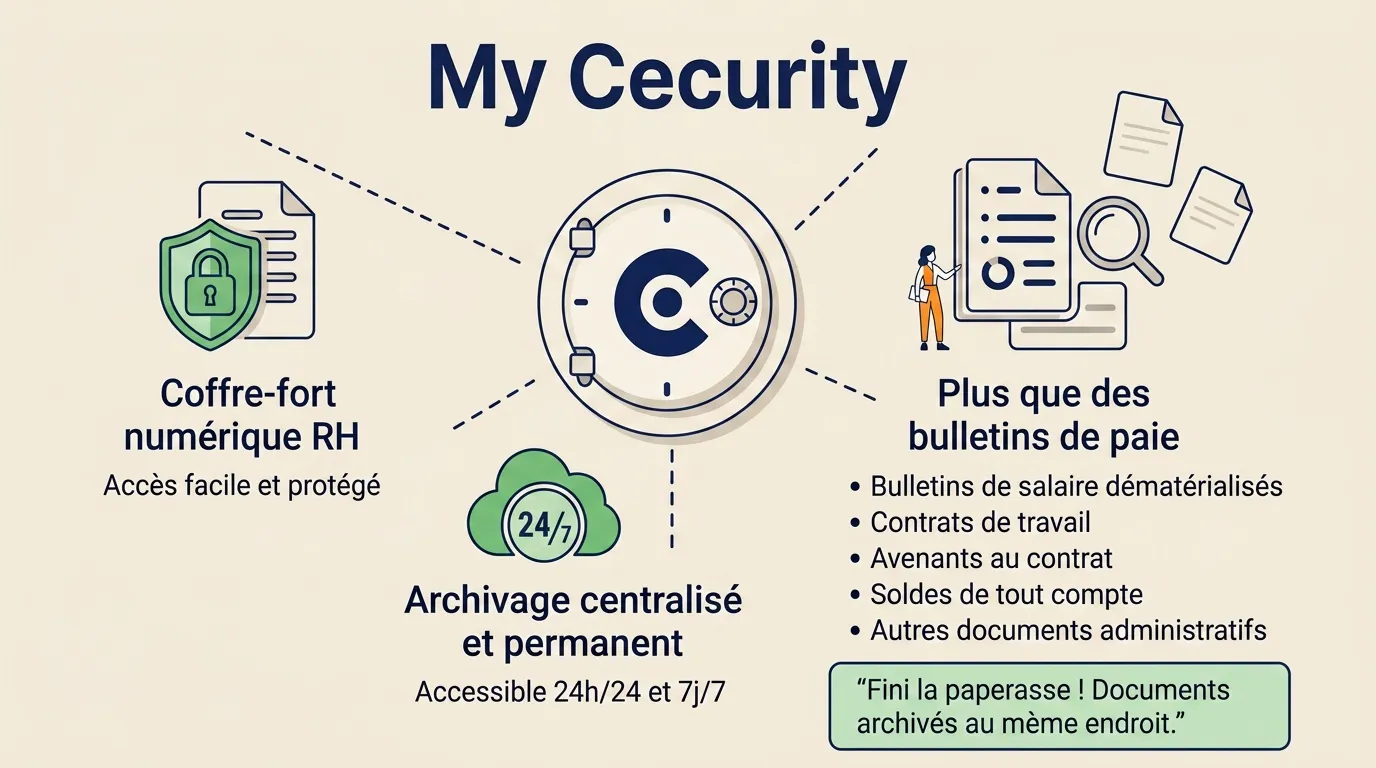 Infographie présentant trois piliers de sécurité pour documents RH