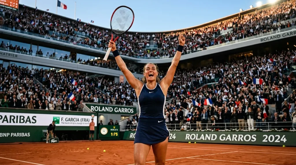Joueuse de tennis célèbre sa victoire à Roland Garros