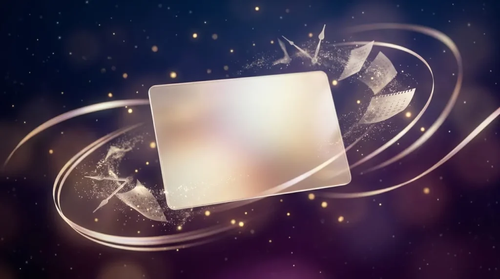 Cadre blanc lumineux entouré de particules dorées scintillantes